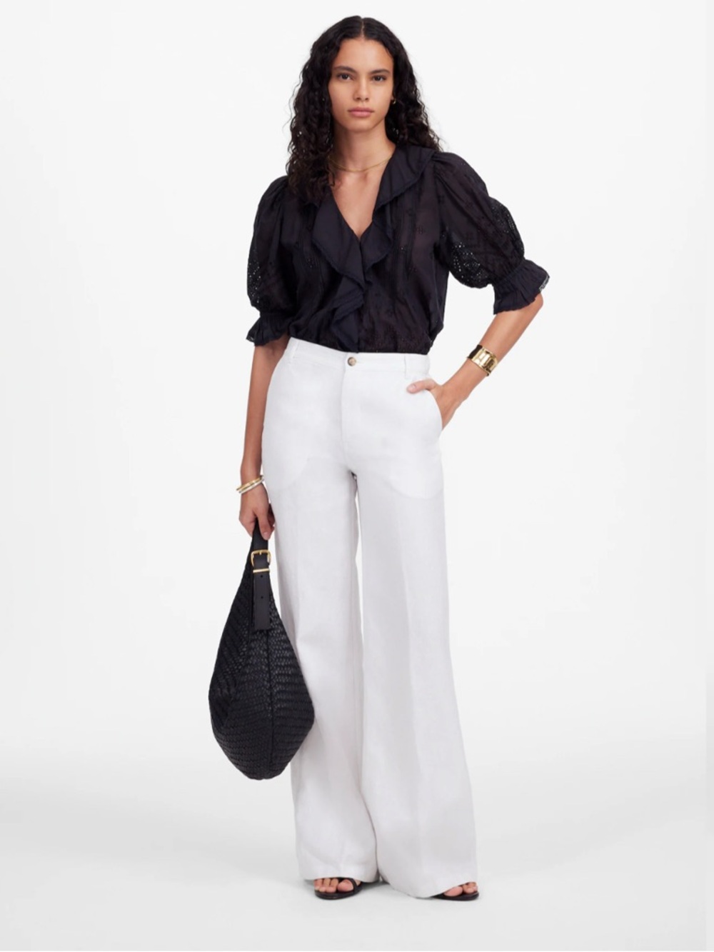 Madewell Zoe Linen 100% Wide Leg White Pants  NWT Size 2